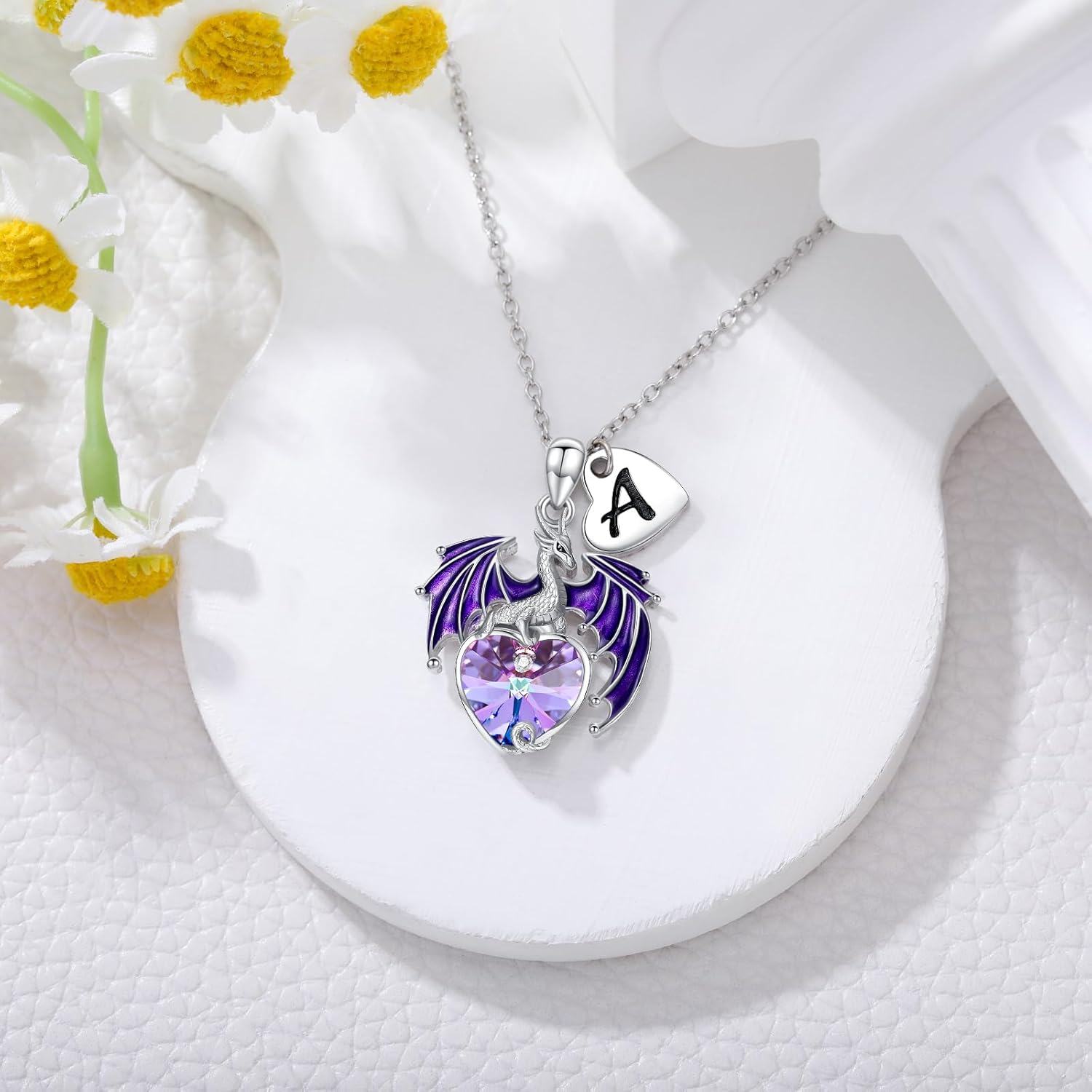 Sterling Silver Crystal Dragon Necklace with Heart Gift for Women-0-4