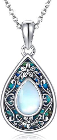 wholesale 925 Sterling Silver Teardrop Moonstone Pendant Necklace with Abalone Shell Inlay and Flower Design for Women's Fine Jewelry-Moonstone