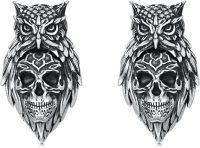 wholesale 925 Sterling Silver Skull Owl Stud Earrings for Men Women Gothic  6mm Diameter-Owl Skull