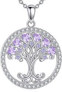 wholesale 925 Sterling Silver Birthstones Tree of Life Necklace for Women Anniversary Birthday Christmas Wedding Jewelry for Wife Sister-06-Jun-Alexandrite