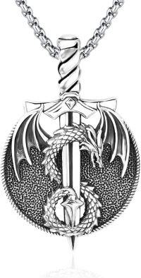 wholesale 925 Sterling Silver  Dragon Pendant Necklace with Chain 24-C-Dragon Sword