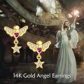 wholesale 14K Gold CZ Heart & Wings Dangle Earrings for Women-0-2