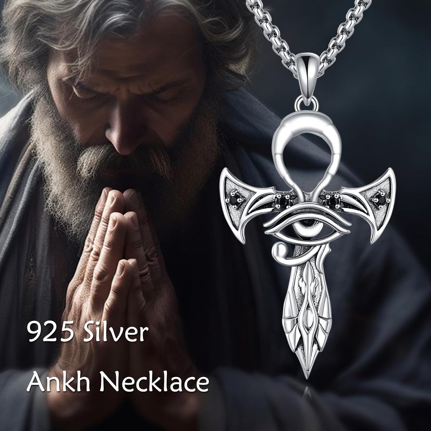 wholesale 925 Sterling Silver Egyptian Eye Of Horus Cross Pendant Necklaces For Men s 45cm Chain Length-0-2