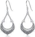 wholesale 925 Sterling Silver Teardrop Moon & Lotus Flower Drop Earrings for Women-0-0