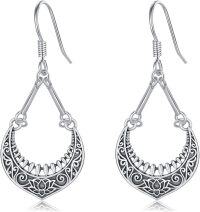 wholesale 925 Sterling Silver Teardrop Moon & Lotus Flower Drop Earrings for Women-Lotus 2