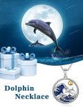 wholesale 925 Sterling Silver Dolphin Ocean Wave Pendant Necklace with Gold Ball Charm-0-3