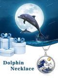 wholesale 925 Sterling Silver Dolphin Ocean Wave Pendant Necklace with Gold Ball Charm-0-3