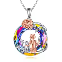 TOUPOP Sterling Silver Rose Necklace with Zircon Jewelry Gift-undefined