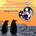 wholesale 925 Sterling Silver Pink Crystal Heart Penguins Pendant Necklace for Women-0-5