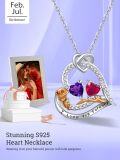 wholesale S925 Sterling Silver & Amethyst Ruby Rose Heart Pendant Necklace for Women, 18 Chain, Romantic Love Gift for Wife Girlfriend Mom Daughter-0-2