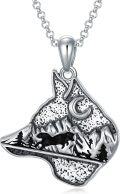 wholesale 925 Sterling Silver Wolf Head Moon Pendant Necklace s for Women and Girls-0-0