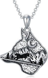 wholesale 925 Sterling Silver Wolf Head Moon Pendant Necklace s for Women and Girls-Wolf