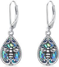 wholesale 925 Sterling Silver Abalone Shell Honeybee Teardrop Leverback Drop Earrings-Bee Earrings