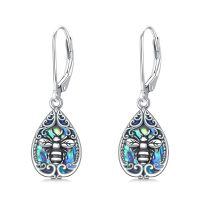 wholesale 925 Sterling Silver Bee Drop Earrings Wholesale With Iridescent Inlay-Bee Earrings