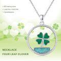 wholesale 925 Sterling Silver Green Turquoise Four-Leaf Clover Pendant Necklace-0-5