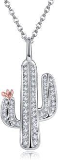 wholesale 925 Sterling Silver Cactus Necklace with Abalone Shell Pendant Plant Nature Jewelry for Women Mom Grandma Cactus Lover-0-0