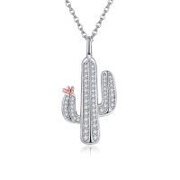 wholesale 925 Sterling Silver Cactus Necklace with Abalone Shell Pendant Plant Nature Jewelry for Women Mom Grandma Cactus Lover-April-White