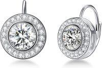 wholesale Sterling Silver Austria Crystal Halo Leverback Earrings Birthday Gifts for Women-Clear White