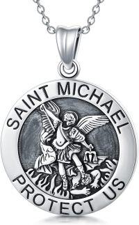 wholesale 925 Sterling Silver Saint Michael Protect Us Medal Necklace Catholic Religious s for Men Women Boys Girls-A-Saint Michael