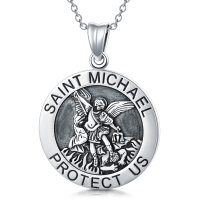 wholesale 925 Sterling Silver Saint Michael Protect Us Medal Necklace Catholic Religious s for Men Women Boys Girls-A-Saint Michael