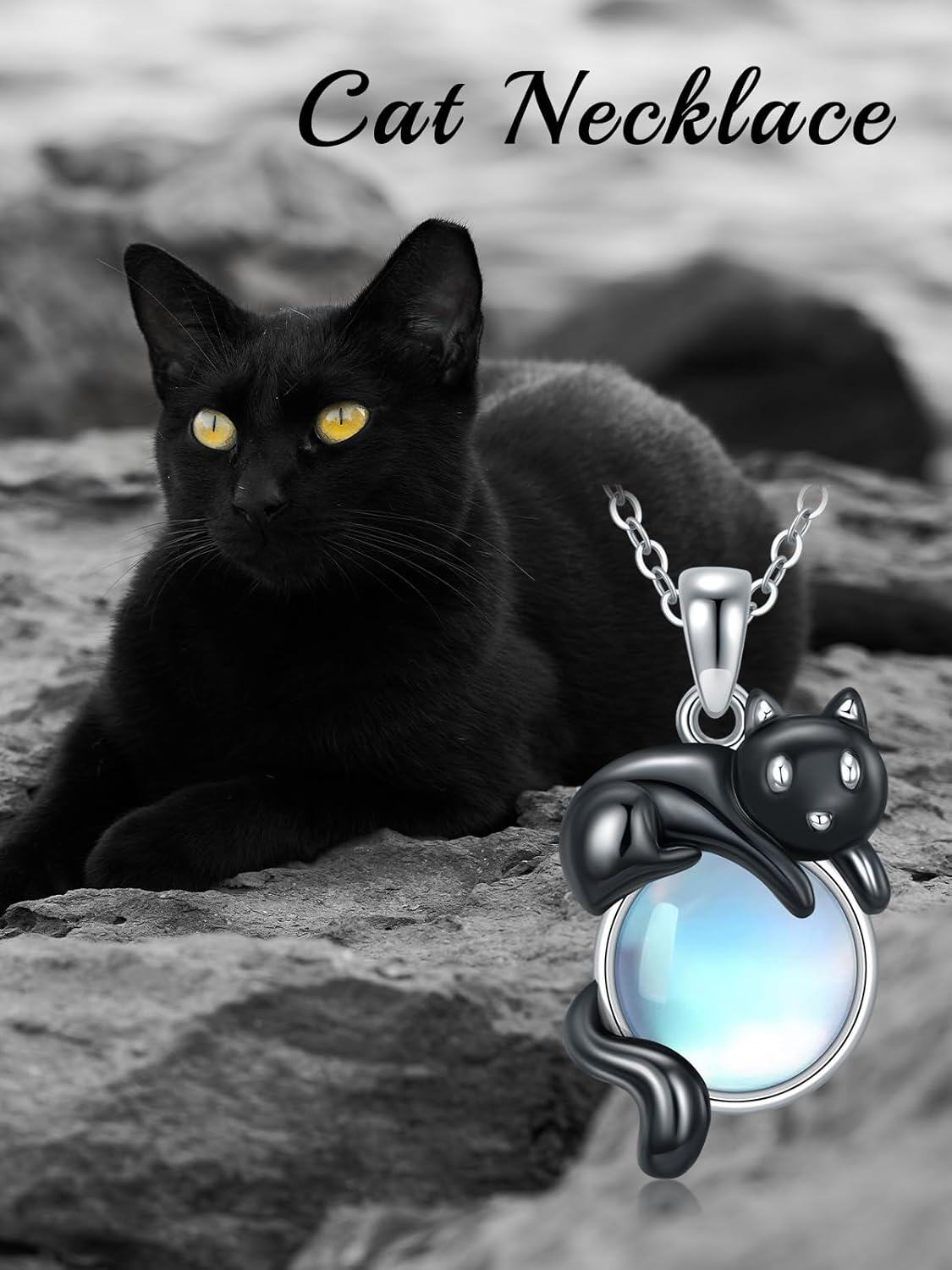 925 Sterling Silver Cat Moonstone Pendant Necklace-0-5