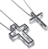 wholesale 925 Sterling Silver CZ Cross Pendant Necklaces - Always Be With You for Family & Friends-B-Black CZ