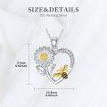 wholesale 925 Sterling Silver Daisy Flower and Honeybee Heart Pendant Necklace for Women Mothers' Gifts on Valentine's Day & Christmas-0-4