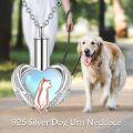 wholesale 925 Sterling Silver Heart Cat Shape Blue Opal Stone Pet Ashes Keepsake Cremation Jewelry Urn Necklace Memorial Pendant for Women and Men-0-2