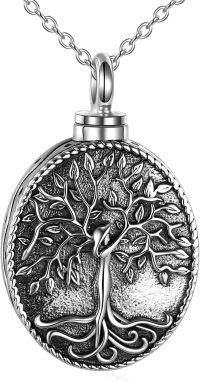 wholesale Sterling Silver Tree of Life Cremation Urn Necklace with Ash Keepsake Photo Locket for Men Women-22inch oval urn necklace