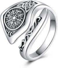 wholesale  Metal Sterling Silver Norse Vintage Boho Adjustable Open Spoon Ring Jewelry Gift -Viking