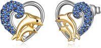 wholesale 925 Sterling Silver Heart-Shaped Blue Crystal Dolphins Stud Earrings Gift for Women-Crystal Dolphin Studs