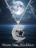 wholesale 925 Sterling Silver Crescent Moon & Blue Stone Star Pendant Necklace for Women-0-5