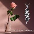 wholesale 925 Sterling Silver Black Enamel Rose Flower with Lightning Bolt Pendant Necklaces for Women Girls s 45cm Chain Length-0-4