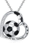 wholesale 925 Sterling Silver Soccer Ball Pendant Necklace with Cubic Zirconia and Inspirational Message I CAN DO ALL THINGS for Women-0-0