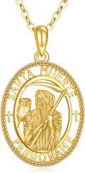 wholesale 14K Gold Santa Muerte Owl Religious Protection Pendant Necklace-0-0