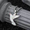 wholesale 925 Sterling Silver White Fire Opal Hummingbird Pendant Necklaces for Women Girls Birthday Gift Jewelry Accessories 45cm Chain Length-0-3