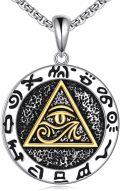 wholesale 925 Sterling Silver All-Seeing Eye Pendant Necklace with Triangle Design and Black Enamel Accents-0-0