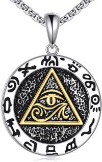 wholesale 925 Sterling Silver All-Seeing Eye Pendant Necklace with Triangle Design and Black Enamel Accents-Eye of Horus
