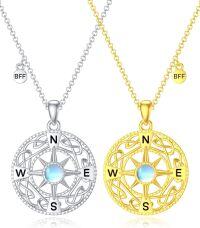 wholesale 925 Sterling Silver Compass Pendant Necklaces for Women Men Friendship Gifts Jewelry Gold/Silver Tone Nautical Navigation Charm Necklace Best Friends Forever (BFF) Matching Set-BFF-02