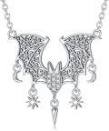 wholesale 925 Sterling Silver Lab-Grown Cubic Zirconia Bat Pendant Necklace with Stars and Moon Charms for Women-0-0