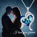 TOUPOP Sterling Silver Blue Crystal Heart Pendant Necklace For Women-0-2