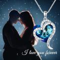 TOUPOP Sterling Silver Blue Crystal Heart Pendant Necklace For Women-0-2