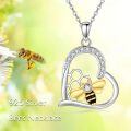 wholesale 925 Sterling Silver Bee Honeycomb Heart Pendant Necklace Two Tone Cubic Zirconia-0-2