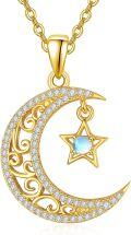 wholesale 925 Sterling Silver Crescent Moon & Opal Star Pendant Necklace for Women-0-0