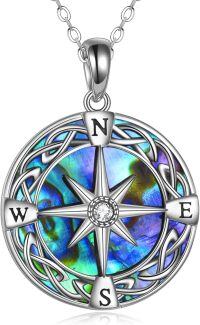 wholesale  Sterling Silver Celtic Knot Compass Necklace Graduation Friendship Talisman Travel Jewelry Gift for Women Girls -Abalone shell