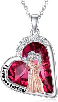 wholesale 925 Sterling Silver Heart-Shaped Pendant with Ruby and Engraved I Love You Forever - Perfect Gift for Mom Dad Daughter Son Birthdays & Graduations-crystal mom daughter