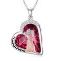 wholesale 925 Sterling Silver Heart Pendant Necklace I Love You Forever Mother Daughter Embrace Pink Crystal-0-0