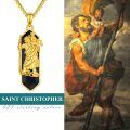 wholesale 925 Sterling Silver Gold Plated Saint Christopher Black Onyx Pendant Necklace-0-6