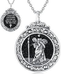 wholesale 925 Sterling Silver Saint Michael Pendant Necklace with Black Onyx Stone and Religious Charm for Men & Women-C-St Christopher Medal