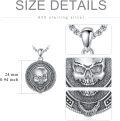 wholesale 925 Sterling Silver Skull Round Pendant Necklace with Chain for Men Women  45cm Length-0-5